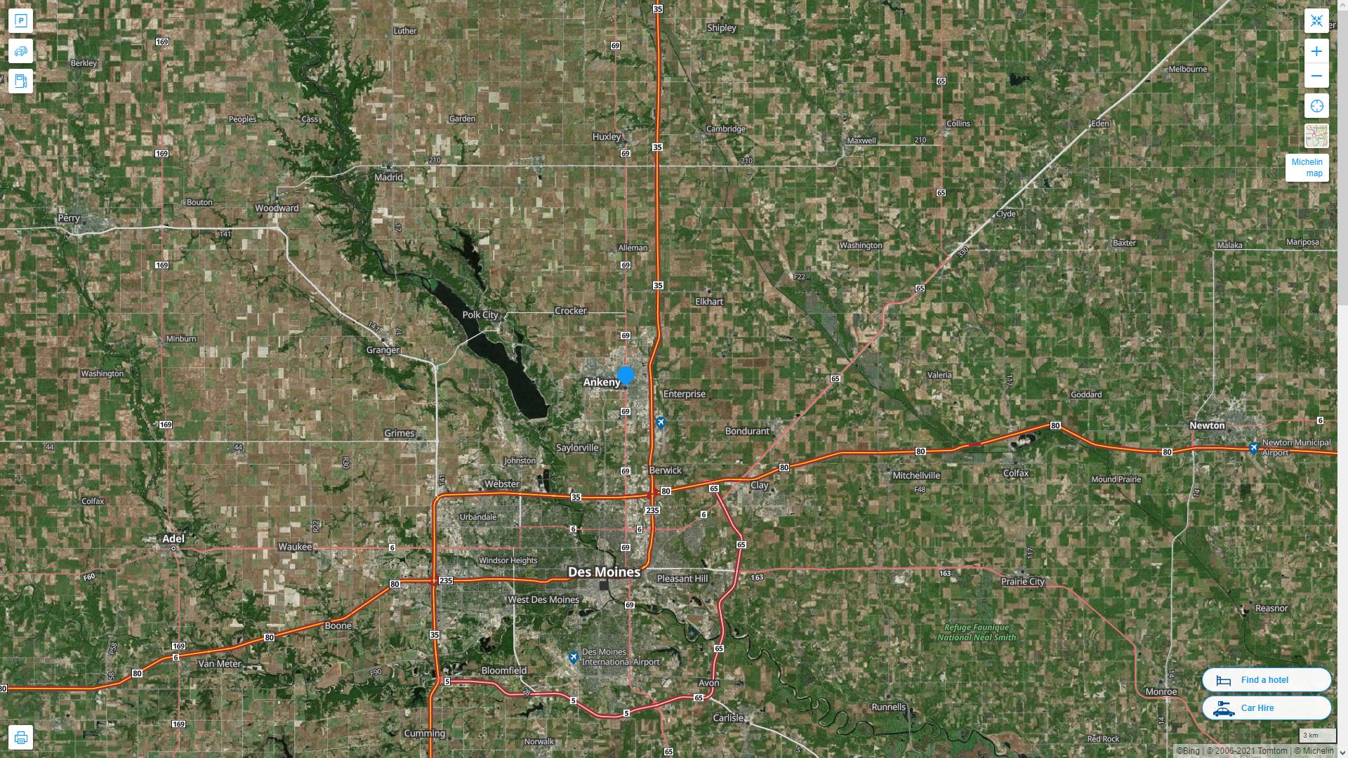 Ankeny iowa Highway and Road Map with Satellite View
